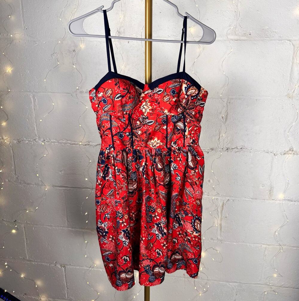 b.o.g. collective women's L red floral padded cup sundress smocked back NWOT - Picture 1 of 11